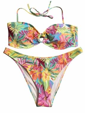 Hurley Tropical Floral  2-Piece Swimsuit in Yellow, Pink, Green, Blue